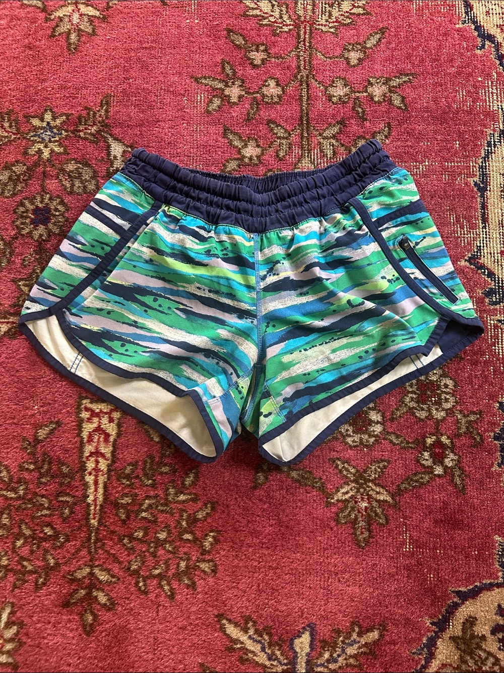Lululemon Blue & Green Striped Running Shorts
